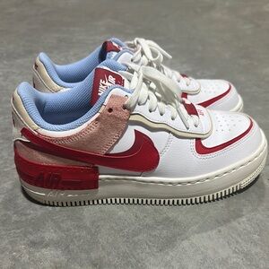 Nike White and Red Sneakers with Layered Design